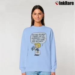 Women’s Peanuts Linus Buying Records Always Cheers Me Up I Buy More Relaxed Sweatshirt in light blue | Soft, Laid-Back Vibe