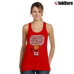 Women’s Peanuts Linus Buying Records Always Cheers Me Up I Buy More Tank Top in red | Lightweight, Movement-Friendly