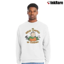 Men’s Peanuts Linus The Great Pumpkin Is Coming Crewneck Sweatshirt in white | Cozy Fabric, Clean Style