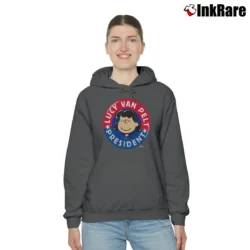 Women’s Peanuts Lucy Van Pelt For President Cozy Hoodie in charcoal | Warm, Structured, Stylish