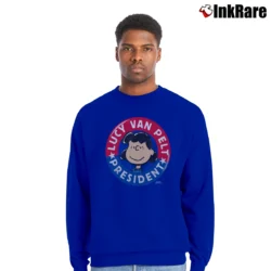 Men’s Peanuts Lucy Van Pelt For President Crewneck Sweatshirt in royal blue | Cozy Fabric, Clean Style