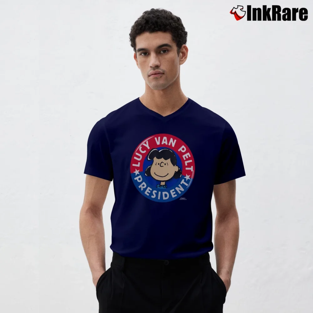 Men’s Peanuts Lucy Van Pelt For President V-Neck Tee in navy | Sharp, Breathable, Everyday Staple