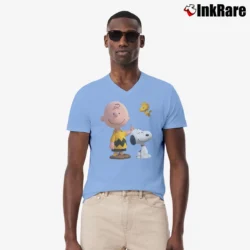 Men’s Peanuts Movie 2015 Snoopy Quotes V-Neck Tee in light blue | Sharp, Breathable, Everyday Staple