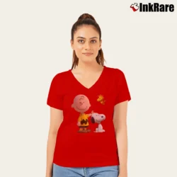 Women’s Peanuts Movie 2015 Snoopy Quotes V-Neck Tee in red | Chic Neckline, Soft Texture