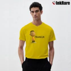 Men’s Peanuts Movie Franklin Navy V-Neck Tee in yellow | Sharp, Breathable, Everyday Staple