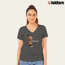 Women’s Peanuts Movie Franklin V-Neck Tee in charcoal | Chic Neckline, Soft Texture