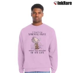 Men’s Peanuts Pigpen I Tried To Be Normal Once Worst Two Minutes Of My Life Crewneck Sweatshirt in light pink | Cozy Fabric, Clean Style
