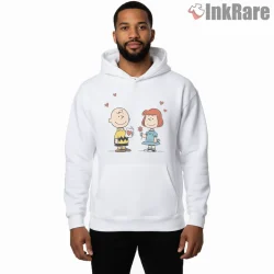Peanuts Romantic Valentine Scene Shirt on white hoodie for men graphic tee
