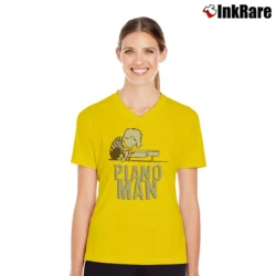 Women’s Peanuts Schroeder Piano Man Custom V-Neck Tee in yellow | Chic Neckline, Soft Texture