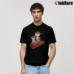 Men’s Peanuts Snoopy And Charlie Brown Baltimore Orioles Baseball Classic T-Shirt in black | Soft, Breathable Everyday Wear