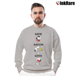 Men’s Peanuts Snoopy Charlie Brown Live Laugh Love Classic Crewneck Sweatshirt in sport grey | Cozy Fabric, Clean Style