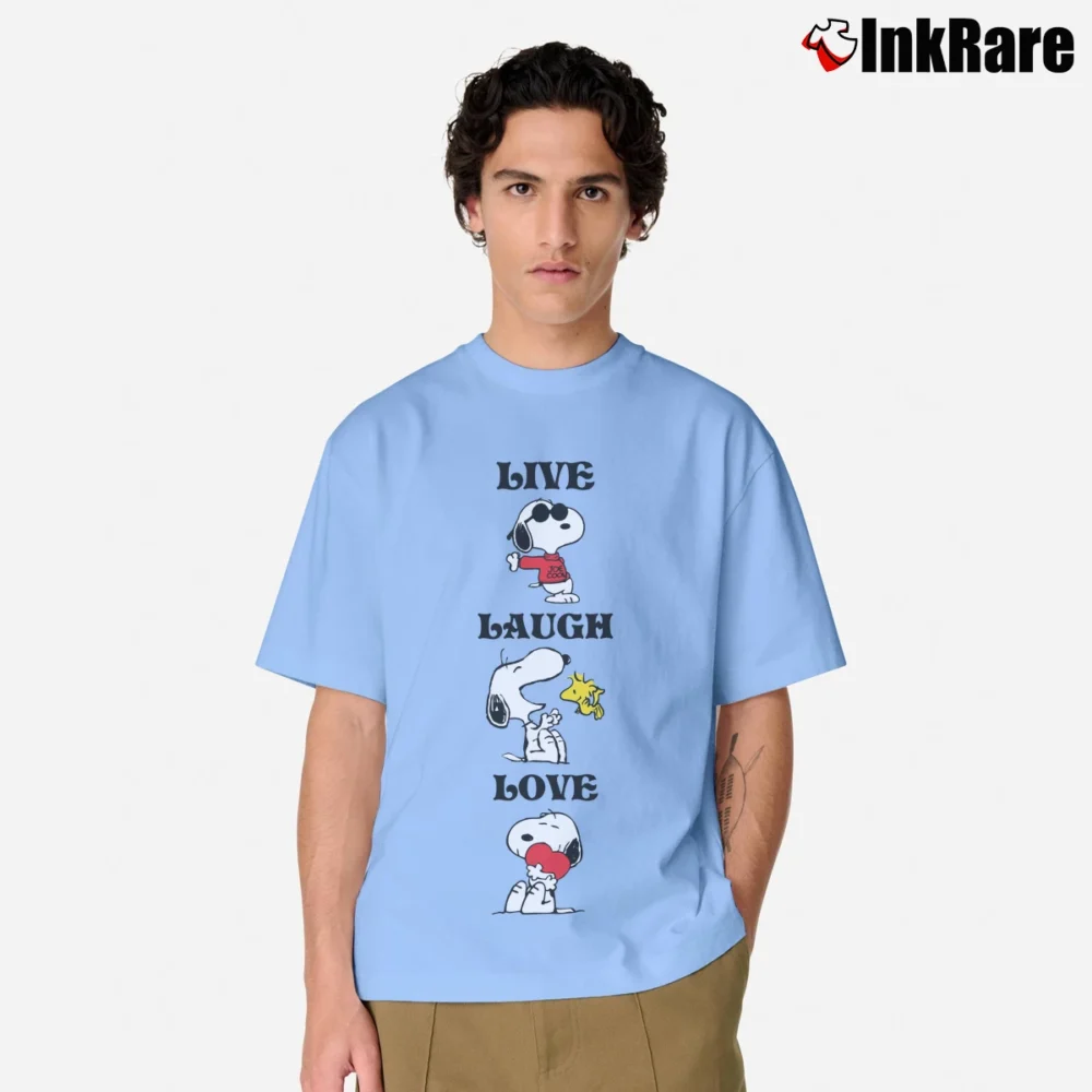 Men’s Peanuts Snoopy Charlie Brown Live Laugh Love Classic Classic T-Shirt in light blue | Soft, Breathable Everyday Wear