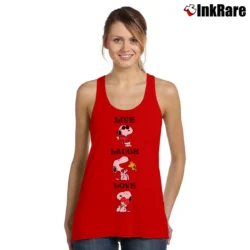 Women’s Peanuts Snoopy Charlie Brown Live Laugh Love Classic Tank Top in red | Lightweight, Movement-Friendly