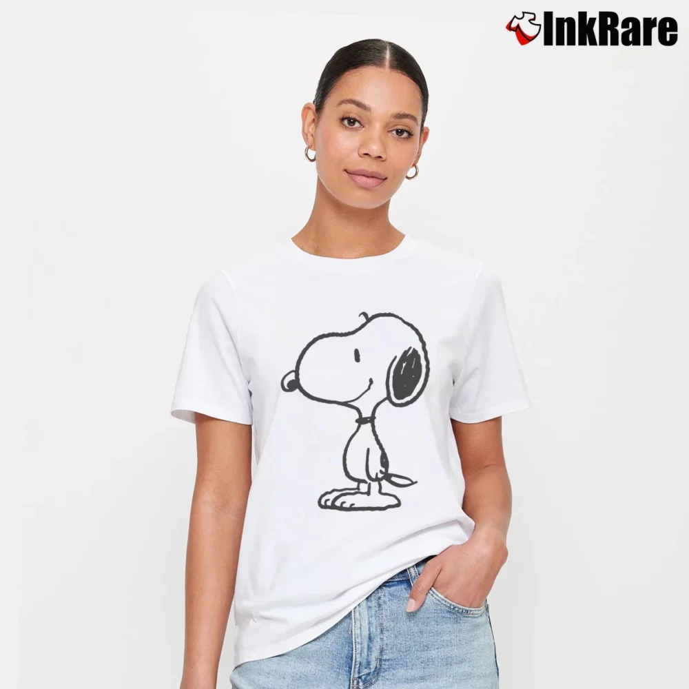 Women’s Peanuts Snoopy Charlie Brown Woodstock Retro Signature T-Shirt in white | Soft, Flattering Fit