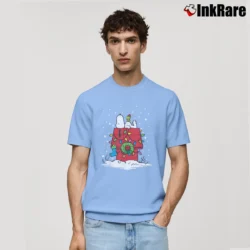 Men’s Peanuts Snoopy Christmas Lights Dog House Classic T-Shirt in light blue | Soft, Breathable Everyday Wear