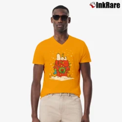 Men’s Peanuts Snoopy Christmas Lights Dog House V-Neck Tee in orange | Sharp, Breathable, Everyday Staple
