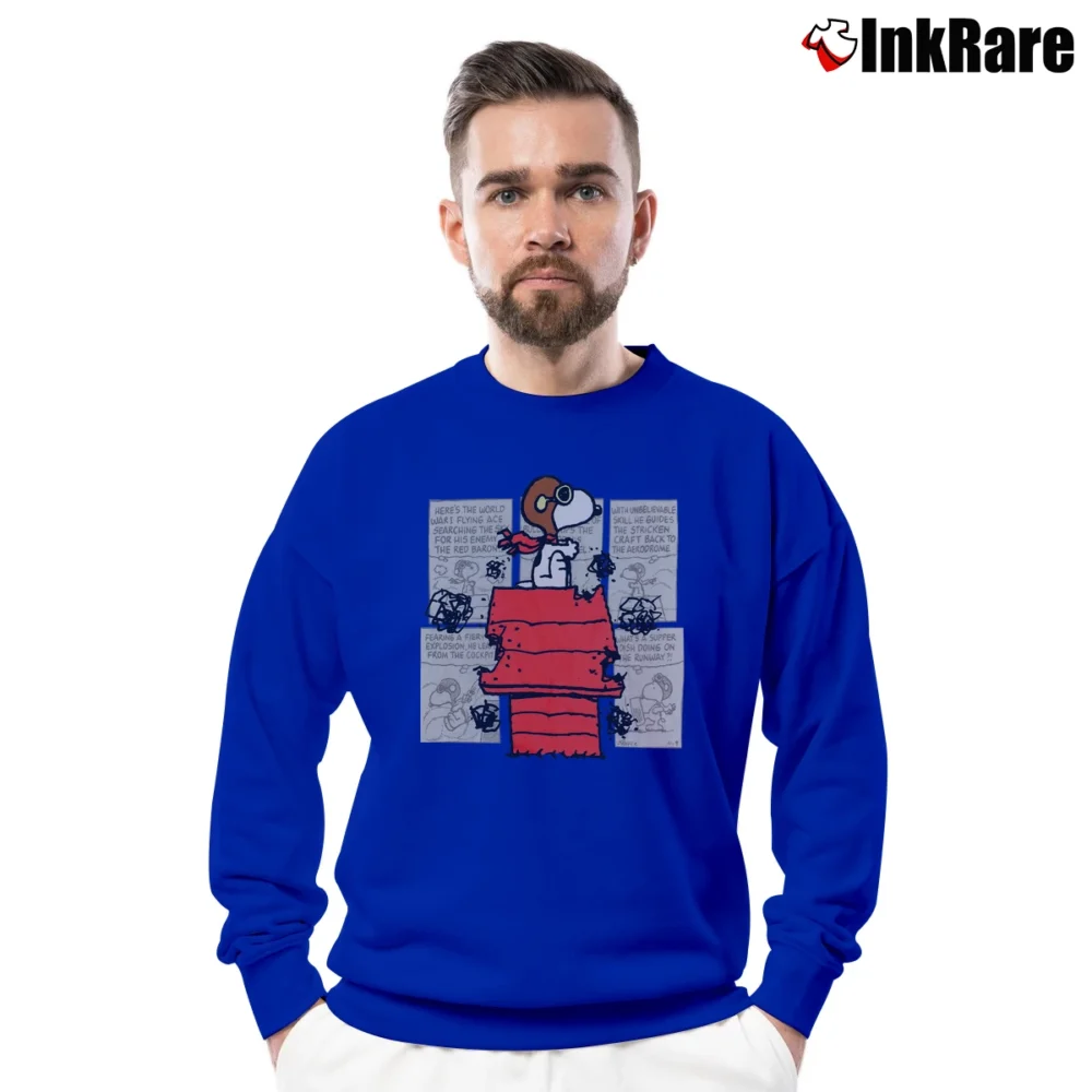 Men’s Peanuts Snoopy Flying Ace Heavyweight Crewneck Sweatshirt in royal blue | Cozy Fabric, Clean Style
