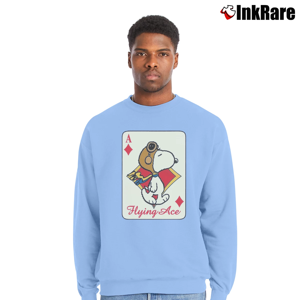 Men’s peanuts snoopy flying ace Crewneck Sweatshirt in light blue | Cozy Fabric, Clean Style