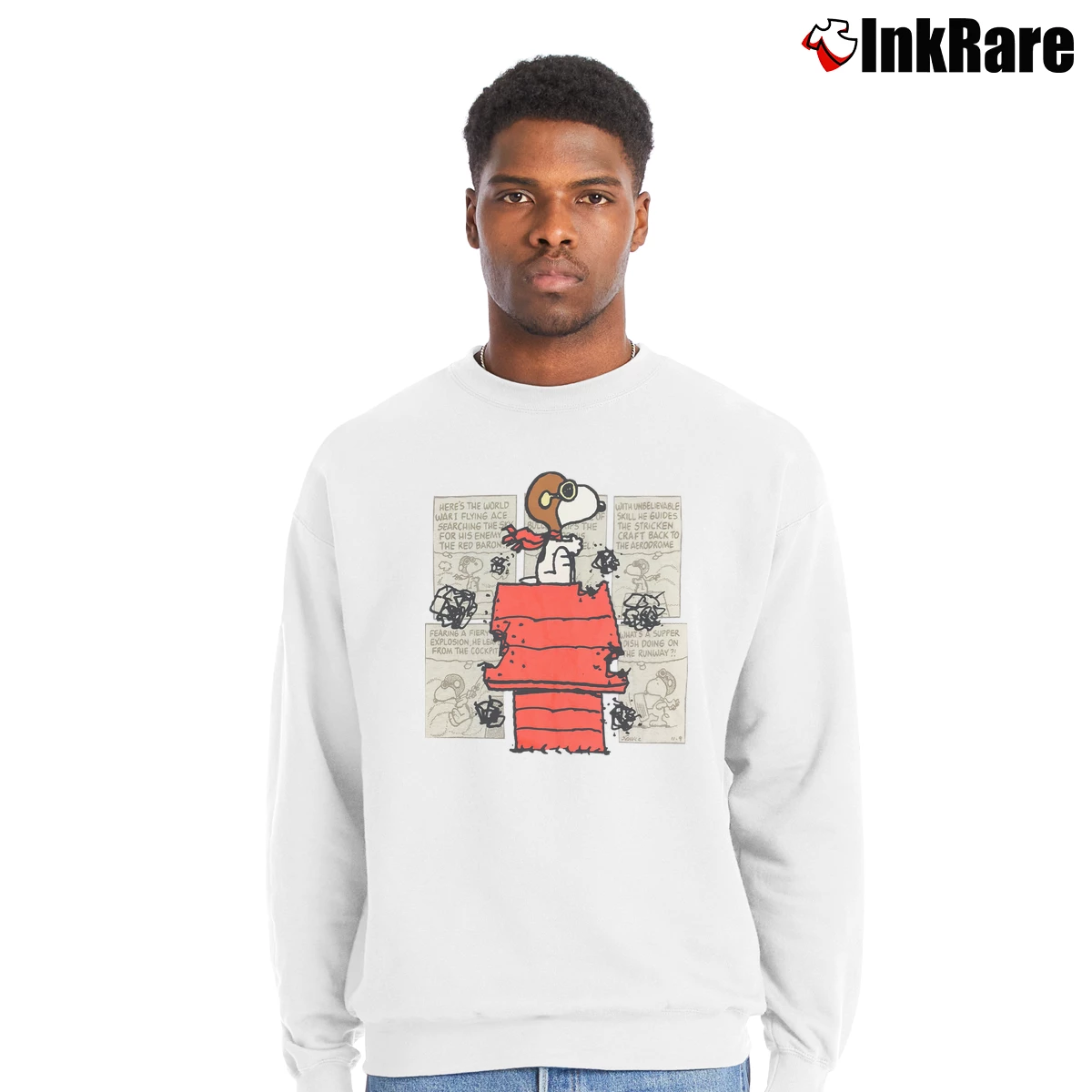 Men’s peanuts snoopy flying aces Crewneck Sweatshirt in white | Cozy Fabric, Clean Style
