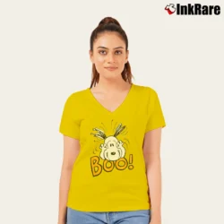 Women’s Peanuts Snoopy Halloween Boo V-Neck Tee in yellow | Chic Neckline, Soft Texture