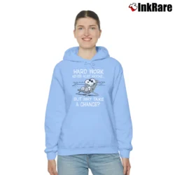 Women’s Peanuts Snoopy Hard Work Never Hurt Anyone But Why Take A Chance Cozy Hoodie in light blue | Warm, Structured, Stylish