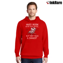 Men’s Peanuts Snoopy Hard Work Never Hurt Anyone But Why Take A Chance Pullover Hoodie in red | Cozy, Durable, Modern Fit