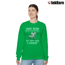Women’s Peanuts Snoopy Hard Work Never Hurt Anyone But Why Take A Chance Relaxed Sweatshirt in irish green | Soft, Laid-Back Vibe