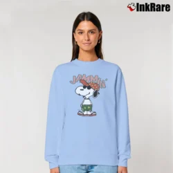 Women’s Peanuts Snoopy Jammin Yellow Classic Relaxed Sweatshirt in light blue | Soft, Laid-Back Vibe