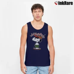 Men’s Peanuts Snoopy Jammin Yellow Tank Top in navy | Breathable, Active-Friendly Design