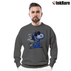 Men’s Peanuts Snoopy Just Call Me Joe Cool Cartoon Crewneck Sweatshirt in charcoal | Cozy Fabric, Clean Style