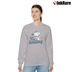 Women’s Peanuts Snoopy Just Keep Smiling Relaxed Sweatshirt in sport grey | Soft, Laid-Back Vibe