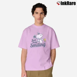 Men’s Peanuts Snoopy Just Keep Smiling Classic T-Shirt in light pink | Soft, Breathable Everyday Wear