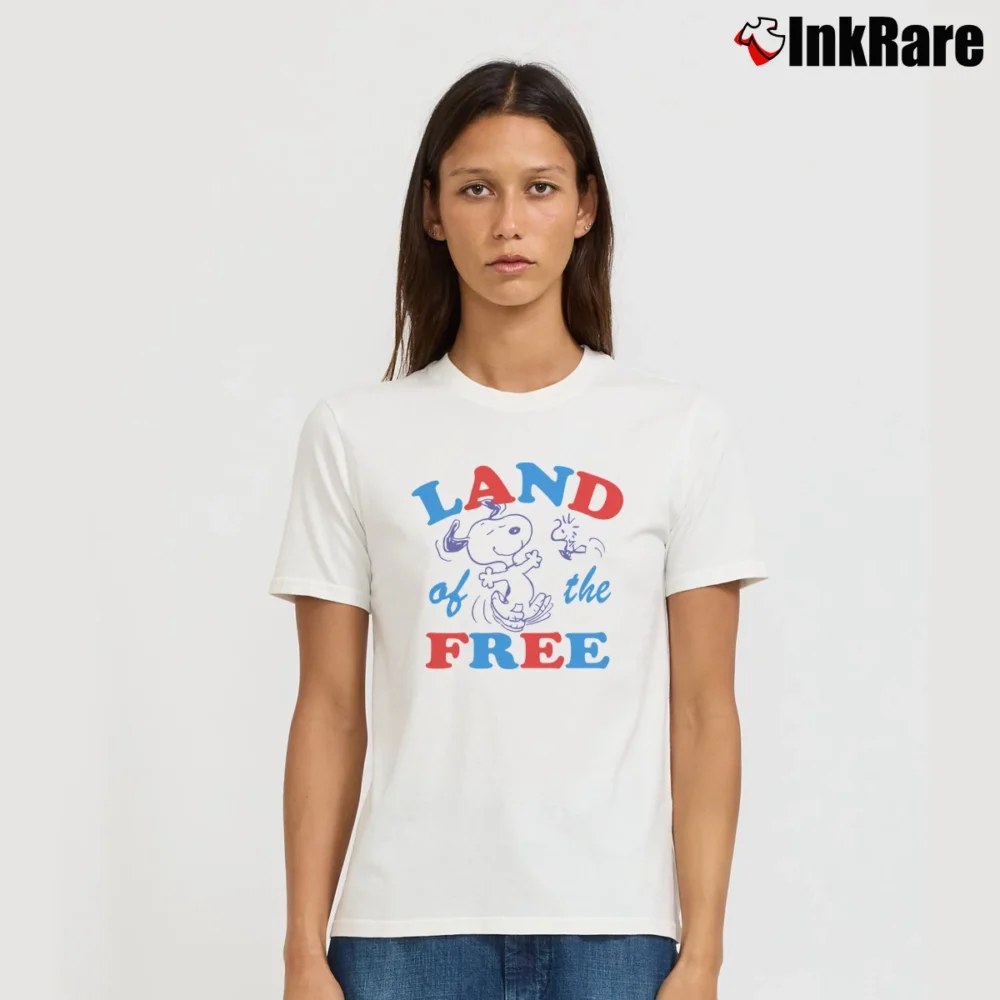Women’s Peanuts Snoopy Land Of The Free Signature T-Shirt in white | Soft, Flattering Fit