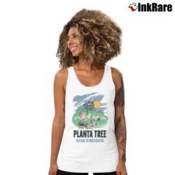 Women’s Peanuts Snoopy Linus Plant A Tree Help Make The World Beautiful Earth Day Tank Top in white | Lightweight, Movement-Friendly