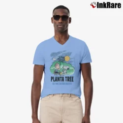 Men’s Peanuts Snoopy Linus Plant A Tree Help Make The World Beautiful Earth Day V-Neck Tee in light blue | Sharp, Breathable, Everyday Staple
