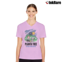 Women’s Peanuts Snoopy Linus Plant A Tree Help Make The World Beautiful Earth Day V-Neck Tee in light pink | Chic Neckline, Soft Texture