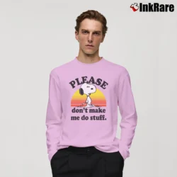 Men’s Peanuts Snoopy Please Don't Make Me Do Stuff Graphic Long-Sleeve Shirt in light pink | Sleek, Lightweight, Year-Round Wear