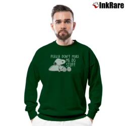 Men’s Peanuts Snoopy Please Don't Make Me Do Stuff Graphic Crewneck Sweatshirt in forest green | Cozy Fabric, Clean Style