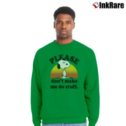 Men’s Peanuts Snoopy Please Don't Make Me Do Stuff Graphic Crewneck Sweatshirt in irish green | Cozy Fabric, Clean Style