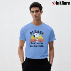 Men’s Peanuts Snoopy Please Don't Make Me Do Stuff Graphic V-Neck Tee in light blue | Sharp, Breathable, Everyday Staple