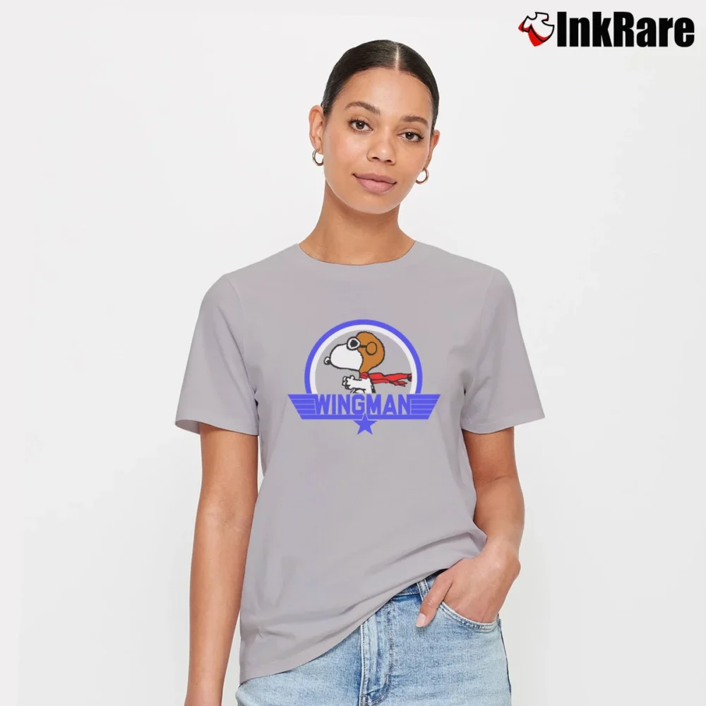 Women’s Peanuts Snoopy Red Baron Wingman Distressed Logo Signature T-Shirt in sport grey | Soft, Flattering Fit