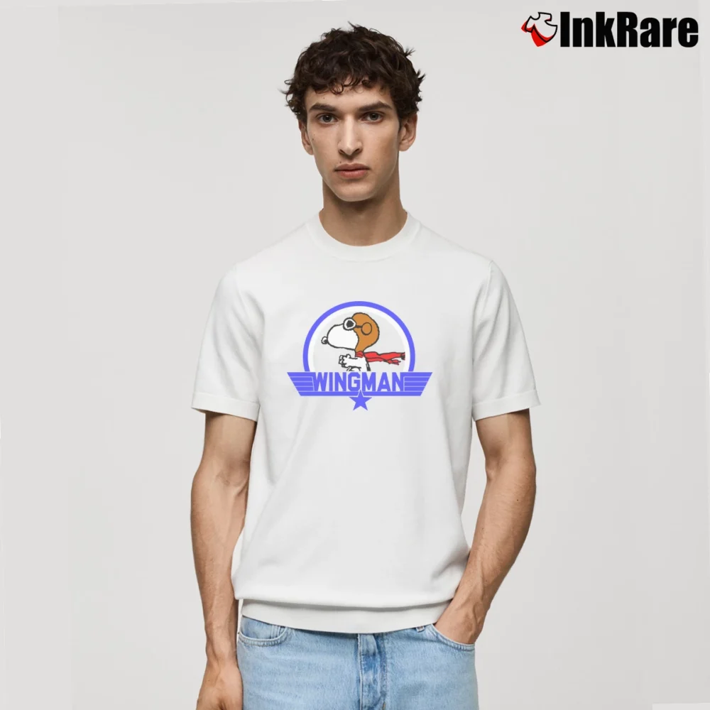 Men’s Peanuts Snoopy Red Baron Wingman Distressed Logo Classic T-Shirt in white | Soft, Breathable Everyday Wear