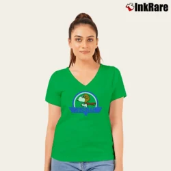 Women’s Peanuts Snoopy Red Baron Wingman Distressed Logo V-Neck Tee in irish green | Chic Neckline, Soft Texture