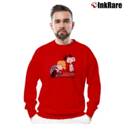 Men’s Peanuts Snoopy Schroeder at the Piano Crewneck Sweatshirt in red | Cozy Fabric, Clean Style