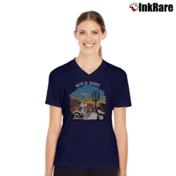 Women’s Peanuts Snoopy Woodstock Moto Wild Ride V-Neck Tee in navy | Chic Neckline, Soft Texture