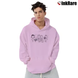 Men’s Peanuts Squad Snoopy Woodstock Linus Lucy Pullover Hoodie in light pink | Cozy, Durable, Modern Fit