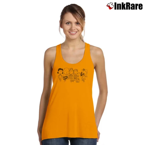 Women’s Peanuts Squad Snoopy Woodstock Linus Lucy Tank Top in orange | Lightweight, Movement-Friendly