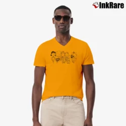 Men’s Peanuts Squad Snoopy Woodstock Linus Lucy V-Neck Tee in orange | Sharp, Breathable, Everyday Staple