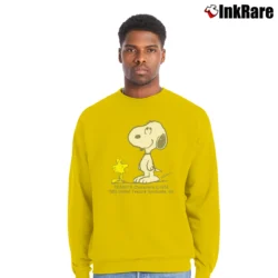 Men’s Peanuts Woodstock And Snoopy Crewneck Sweatshirt in yellow | Cozy Fabric, Clean Style