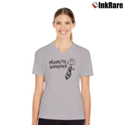 Women’s Peanuts Woodstock Cartoon Funny V-Neck Tee in sport grey | Chic Neckline, Soft Texture